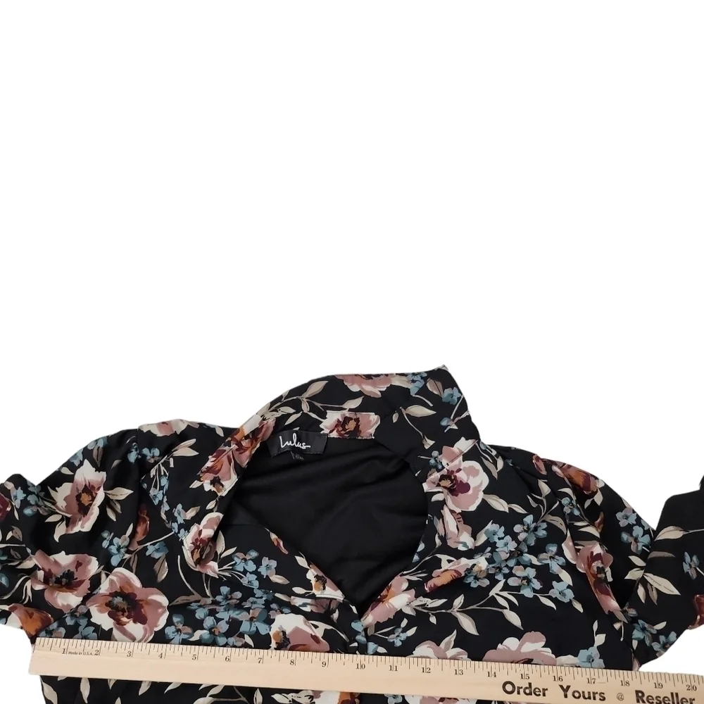Lulus Such a Beauty Dress Medium Black Floral Button-Up Collar Button Front - Picture 10 of 12